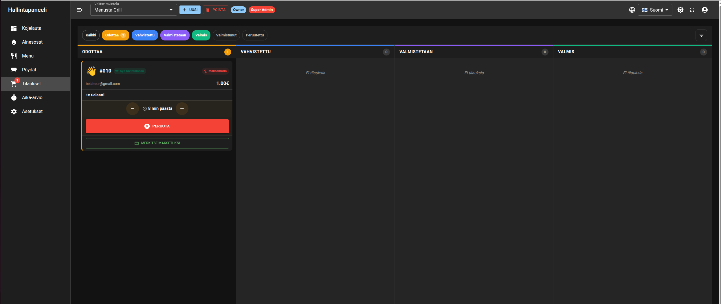 Restaurant admin orders dashboard