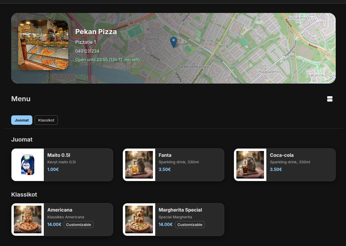 Menu management interface
